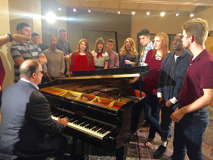 Academy of Country Music Award-winning artist Gordon Mote (on the piano) with the world renowned Voices of Lee who were featured guests on Mote's upcoming New Haven Records release Love Love Love.